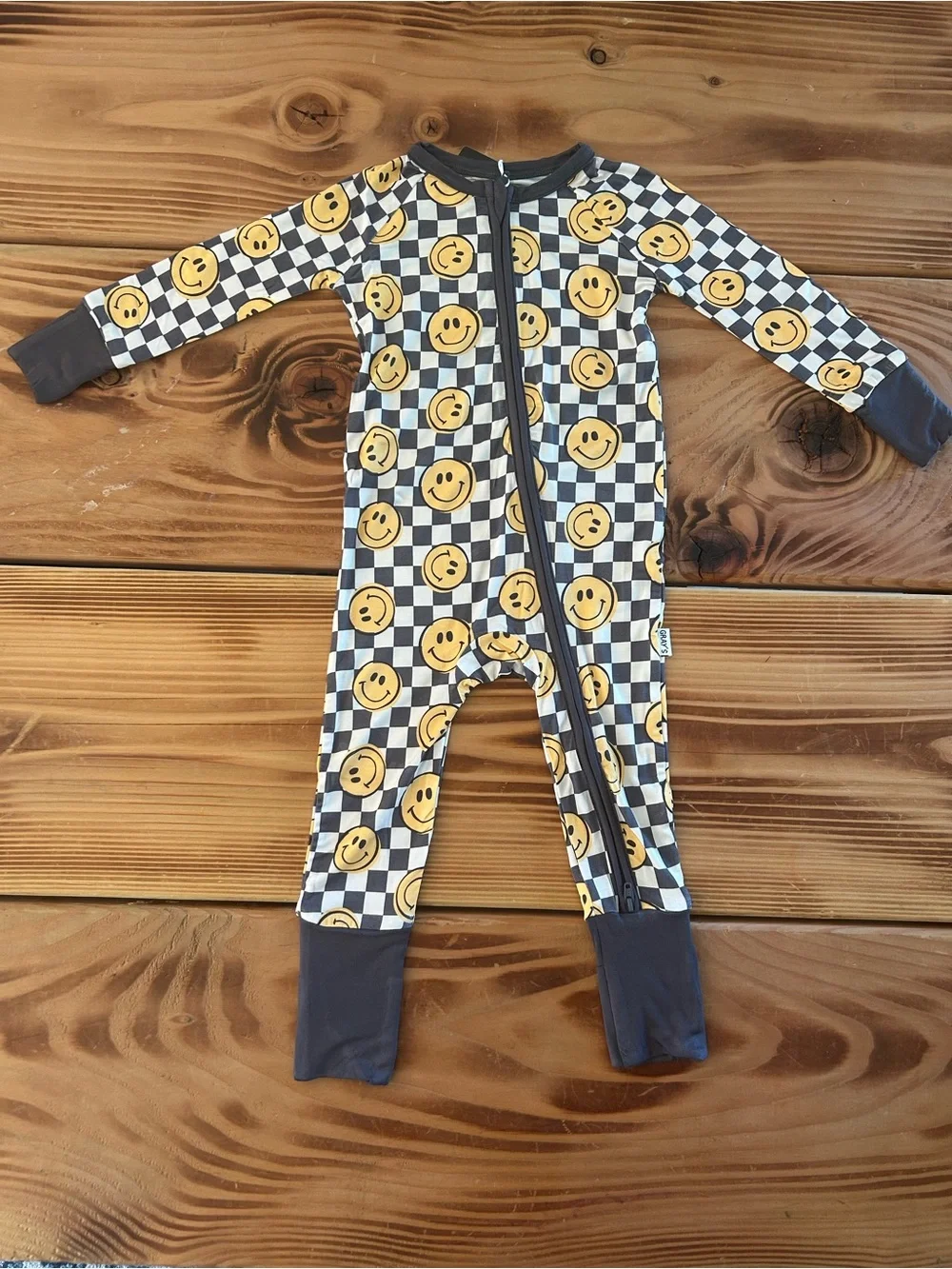 Black & Yellow Smiley Checker One-Piece Pajamas - Kids